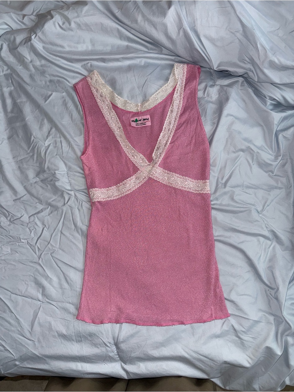 Michael Stars Vintage Y2K Pink Lace Trim Tank Top